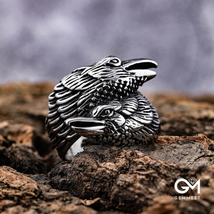 Double Eagle Head Wrapped Stainless Steel Ring