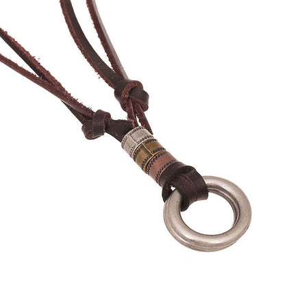 Double Circle Alloy Hardware Vintage Leather Necklace