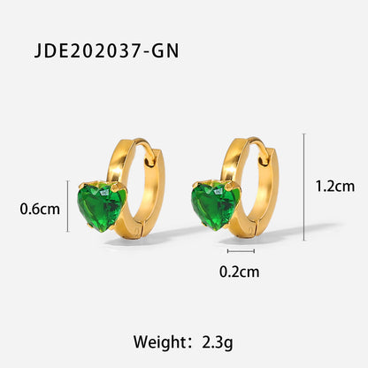 Heart Shape Green & Pink Crystal Hoop Earrings