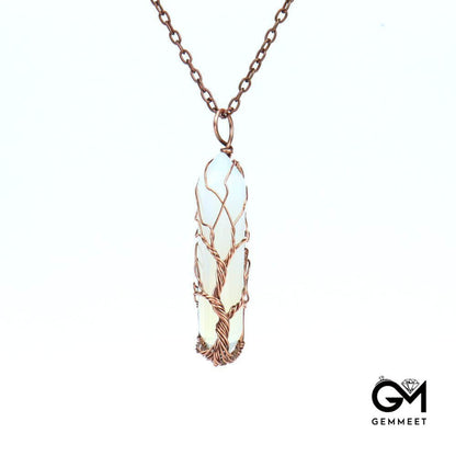 Copper Wrapped Crystal Tree of Life Hexagram Necklace