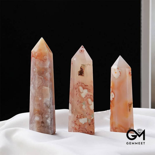 Cherry Blossom Agate Crystal Wands Tower