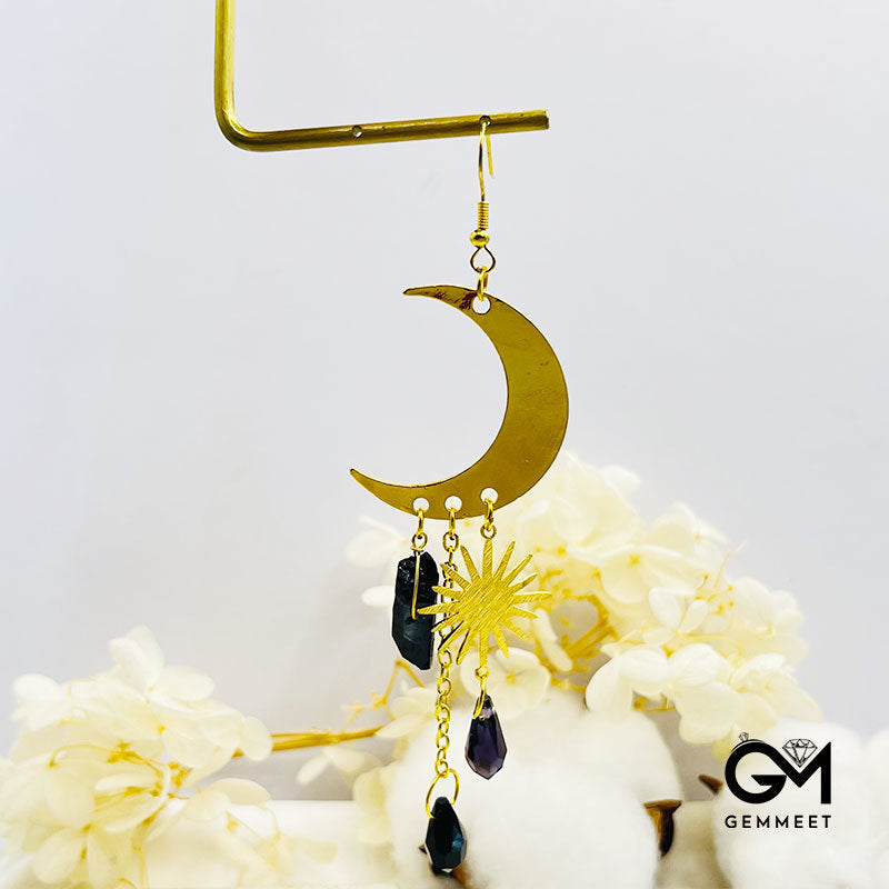 Obsidian Sun And Cresent Moon Earrings