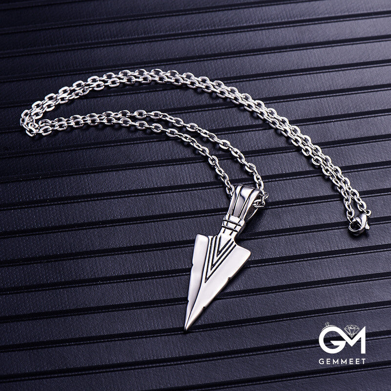 Stainless Steel Cast Arrow Triangle Spearhead Necklace