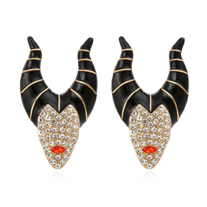 Halloween Character Shaped Horn Witch Earrings Fun Alloy Inlaid Zircon Oil Drop Earrings