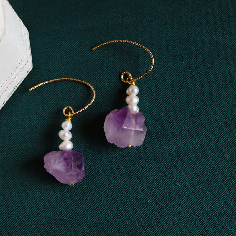 Natural Amethyst Healing Dangle Earrings