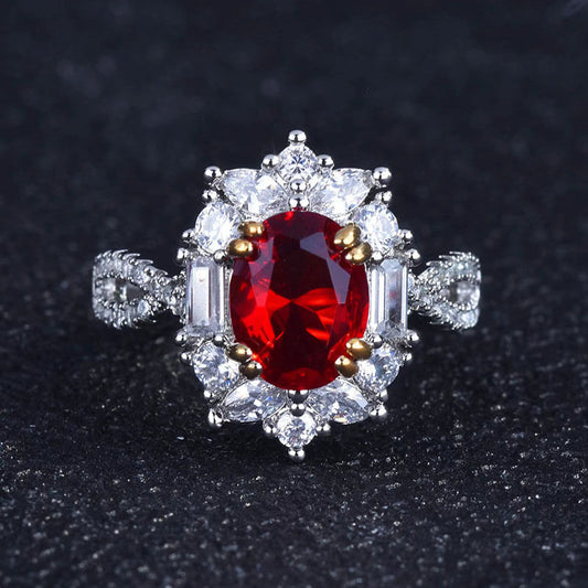 Retro High-definition Three-carat Cultivated Ruby Inlaid Simple and Generous Open Colored Treasure Ring