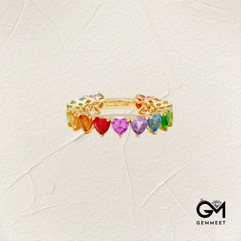 Rainbow Heart Gold Plated Zircon Ring