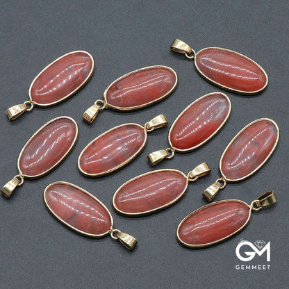 Watermelon Red Stone  Long Oval Phnom Penh Agate Pendant