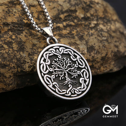 Vintage Titanium Steel Tree of Life Pendant Necklace