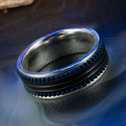 Men's Stainless Steel Blue Gear Ring