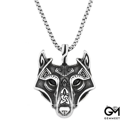 Zircon Eye Wolf Head Stainless Steel Necklace