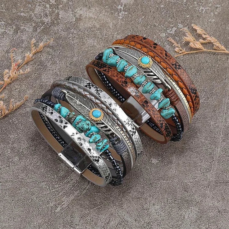 Brown Vintage Turquoise Multi-layer Leather Bracelet