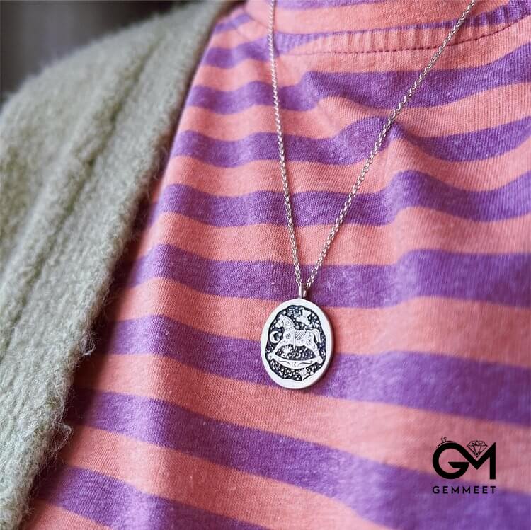 Hand Painted Dripping Oil Rabbit Zodiac Elements Necklace