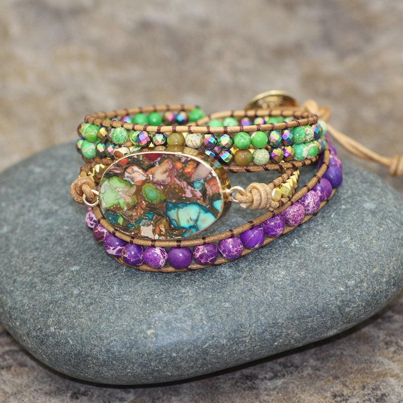 Colorful Turquoise Pendant Woven 3-Layer Bracelet