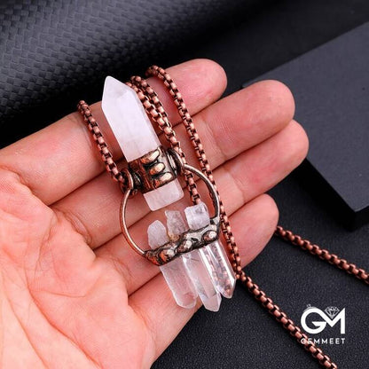 Irregular Clear Quartz Hexagonal Pillar Gemstone Necklace