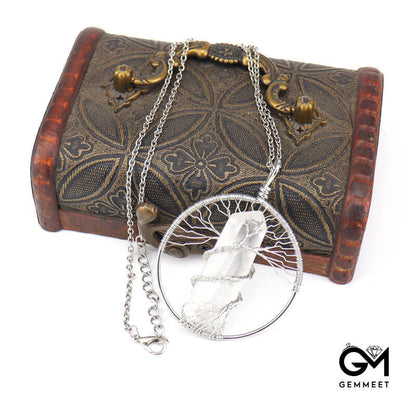 Irregular Crystal Pillar Tree of Life Pendant Necklace