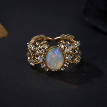 Faux White Opal Hollow Ring