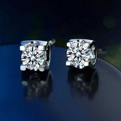 White Gold Solitaire Prong Settings Moissanite Stud Earrings