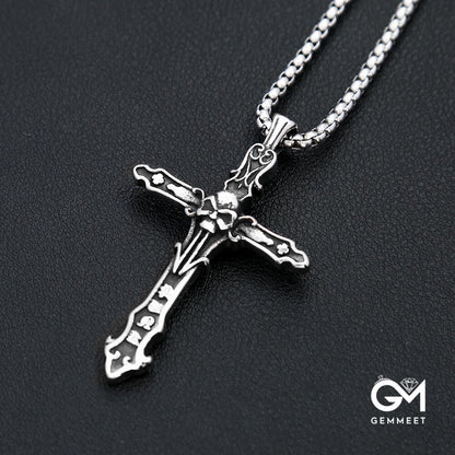 Stainless Steel Vintage Cross Skull Pendant Necklace