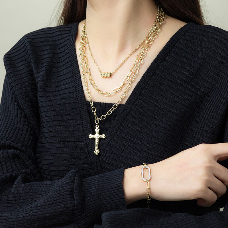 Multi-layer Sweater Chain Cross Pendant