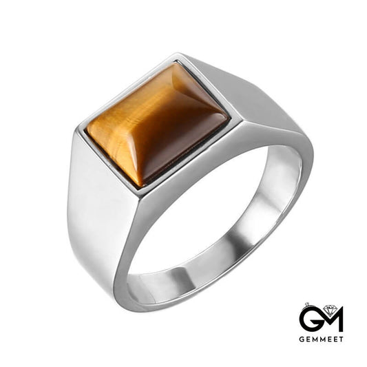 Vintage Classic Alloy Tiger's Eye Stone Ring