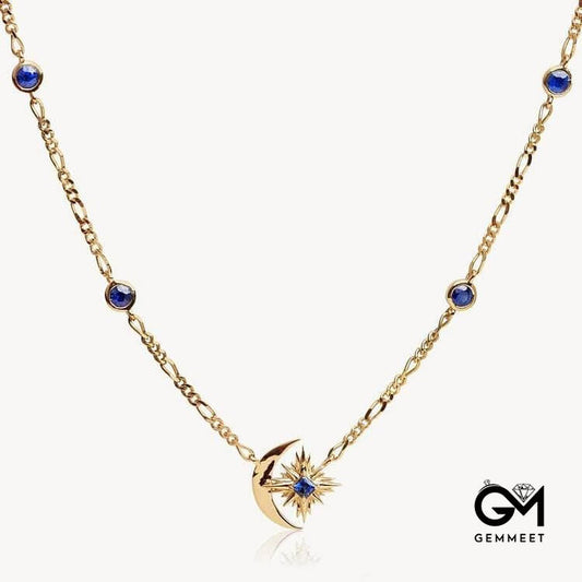 Sapphire Moon Star Gold-plated Copper Necklace