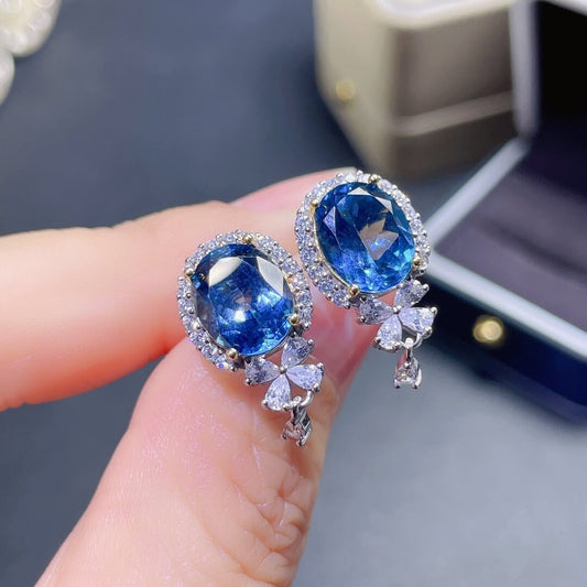 Imitation Natural Blue Topaz Stud Earrings Light Luxury Super Shiny Aquamarine Earrings