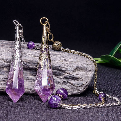 Natural Amethyst Retro Healing Pendulum