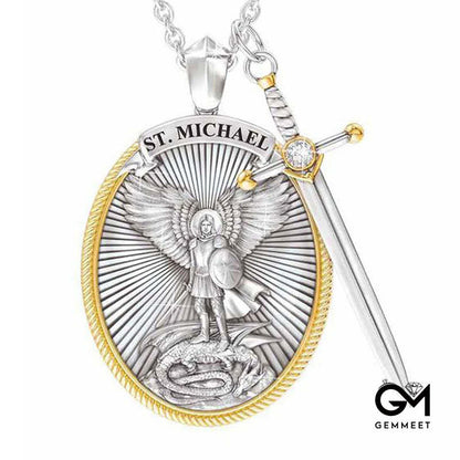 Oval Shield Knight Shield Sword Men Pendant Necklace