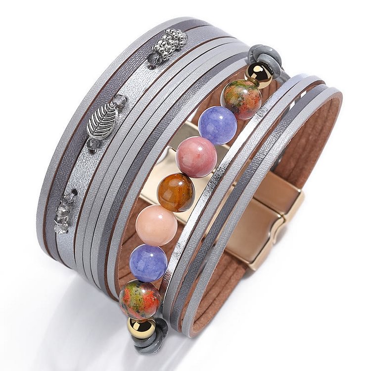 Crystal Beaded Leather Multi-layer Bracelet