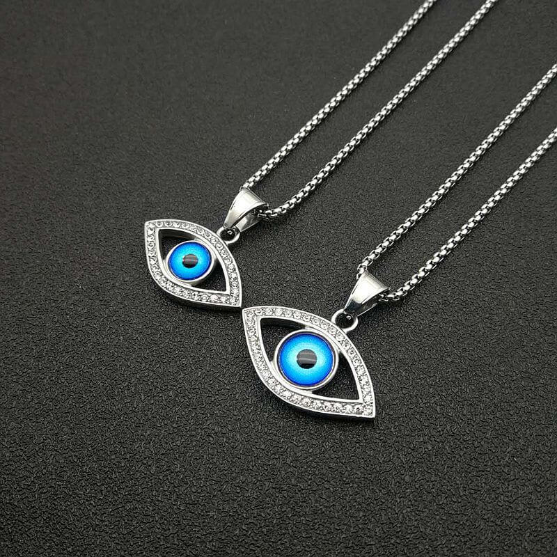 HIPHOP Titanium Steel Gold Plated Inlaid Cubic Zirconia Blue Eye Pendant