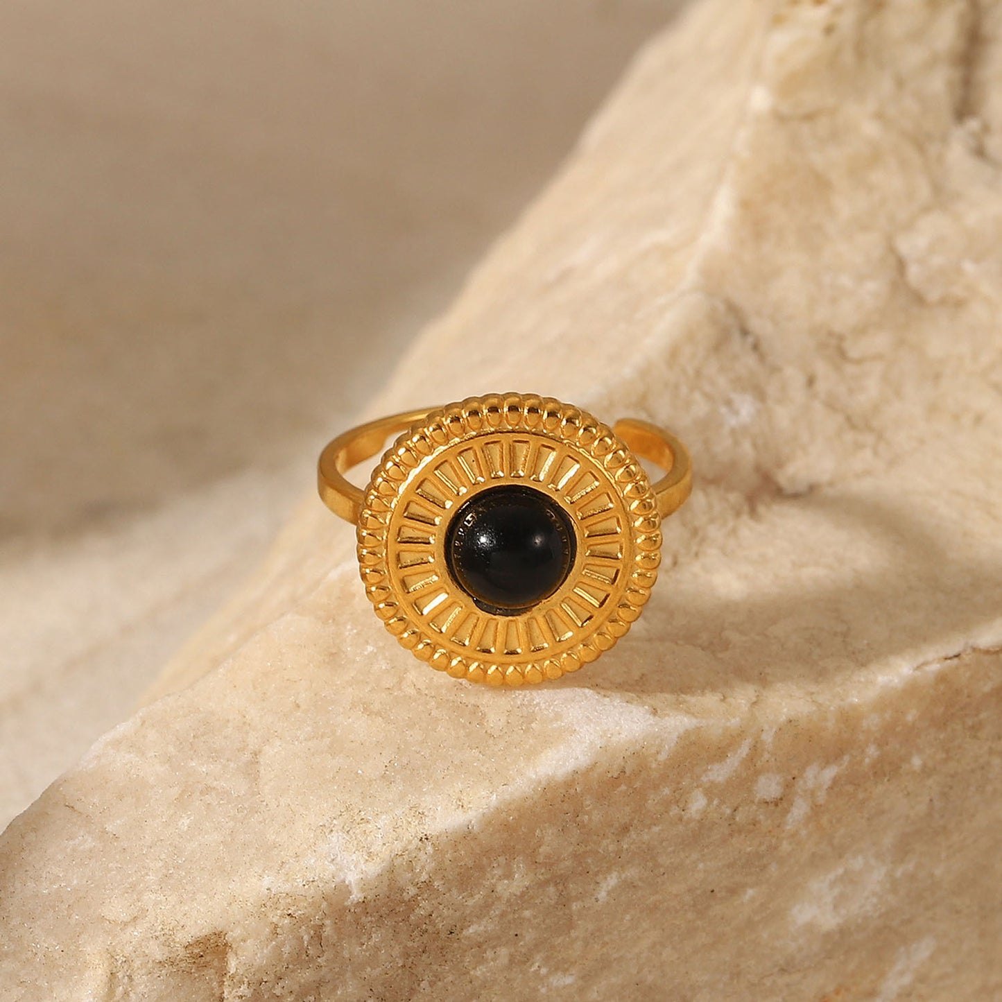 French Vintage Natural Stone Halo Disc Signet Ring