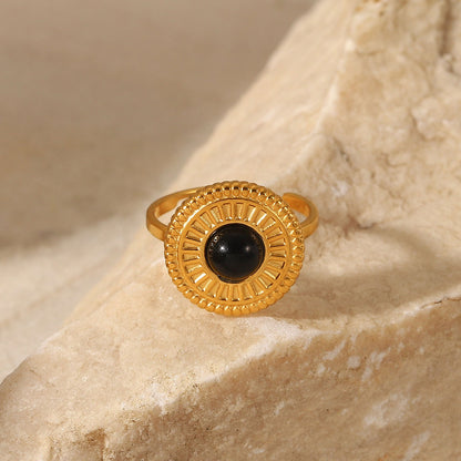 French Vintage Natural Stone Halo Disc Signet Ring