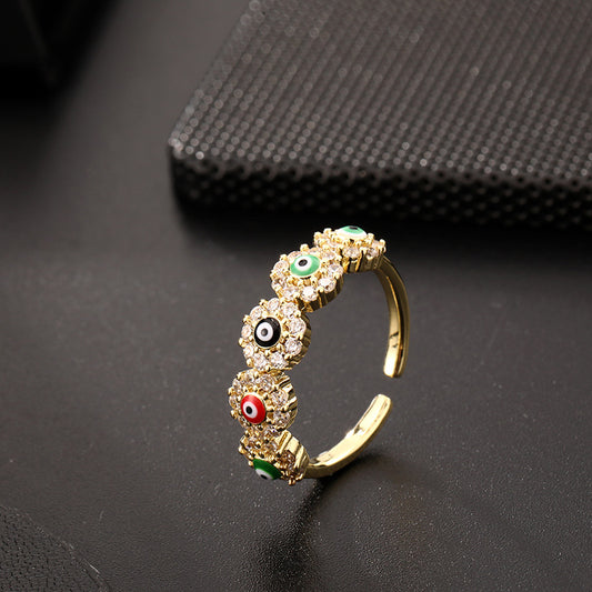 Color Drip Eye Gold Plated Copper Micro-set Ring