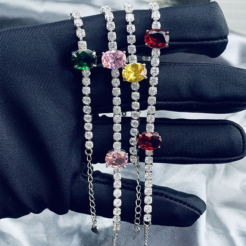 Simulation Color Treasure Bracelet Emerald Pigeon Blood Ruby Asscher Yellow Diamond Argyle Pink Bracelet