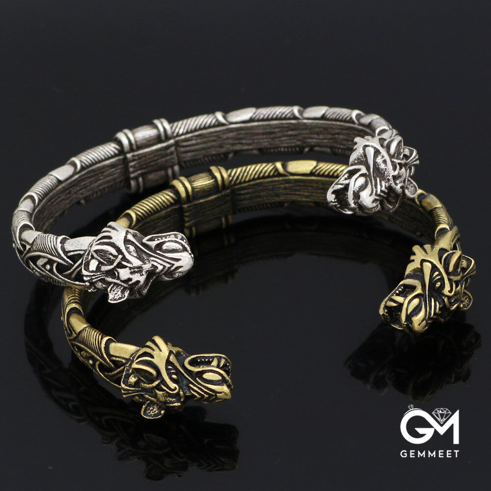 Nordic Double-headed Dragon Open Bracelet