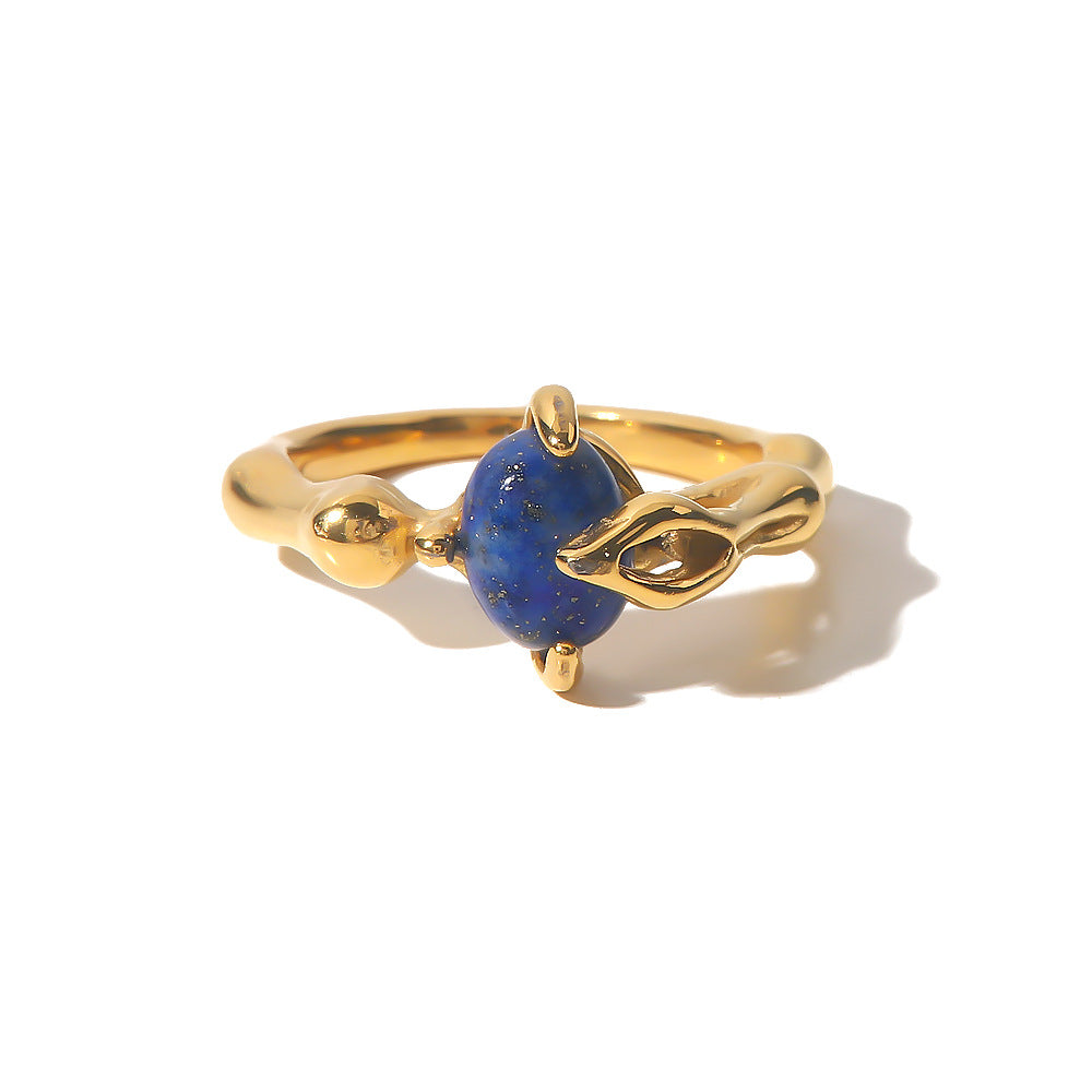 Court Vintage Titanium Prong Seting Lapis Lazuli Signet Ring