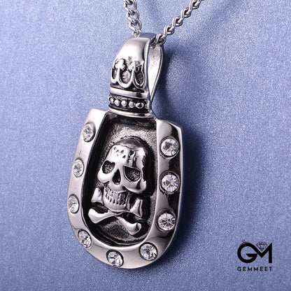 Titanium Steel Hip Hop Skull Zircon Necklace