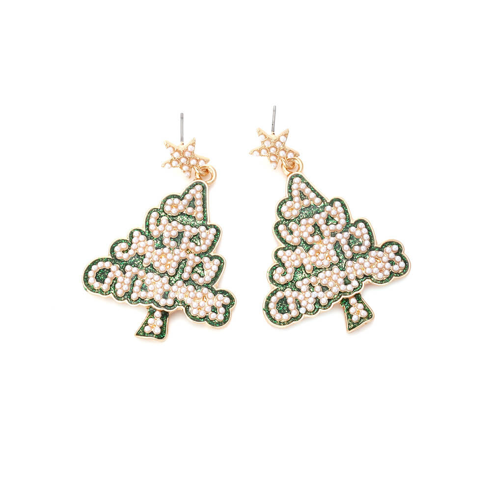 Christmas Earrings Imitation Pearl Star Alphabet Christmas Tree Earrings Fashion Alloy Oil Drip Earrings