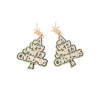 Christmas Earrings Imitation Pearl Star Alphabet Christmas Tree Earrings Fashion Alloy Oil Drip Earrings