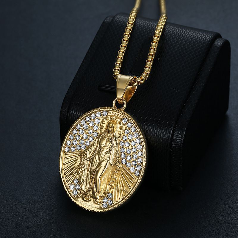 Hip Hop Jewelry Stainless Steel Gold Plated Zirconia Maria Pendant