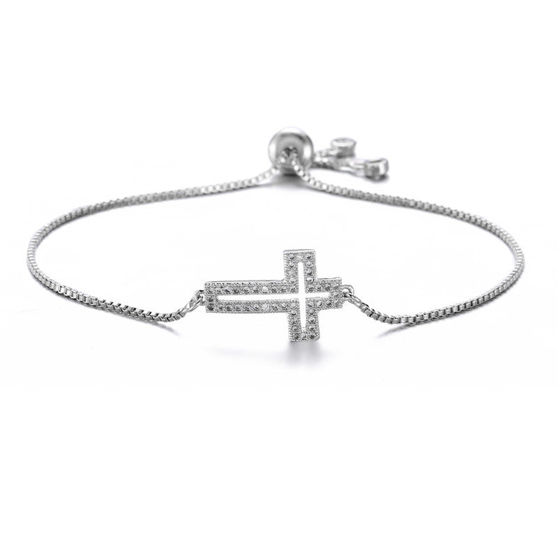 Hollow Cross Shape Full Stones Pendant Bracelet