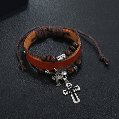 Double Cross Multilayer Leather Bracelet Simple Retro Leather Bracelet