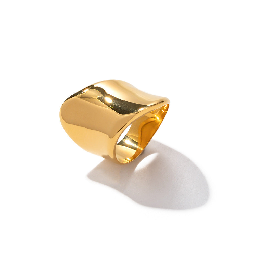 Gold Stainless Steel Minimalist Wide-face Ring