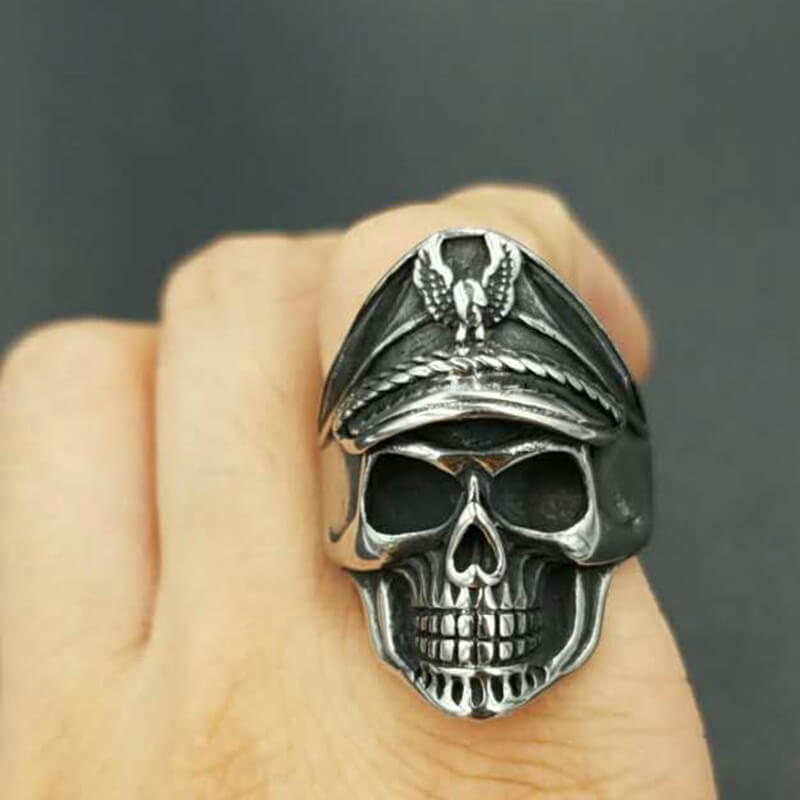 Navy Wind Eagle Skull Titanium Steel Ring