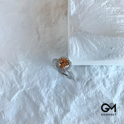 925 Silver Champagne Zircon Little White Zircon Ring