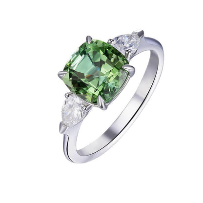 Imitation Natural Green Tourmaline Square Diamond Temperament Beautiful Colorful Treasure Open Ring