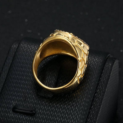 Hip Hop Ring Titanium Steel Vacuum Gold-plated Synthetic Cubic Zirconia Cross Men's Ring