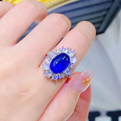 New Vintage Royal Simulated Topaz Sapphire Ring Micropaved Ice Flower Cut Ring