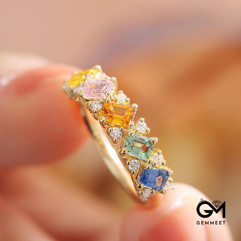 Rainbow Encrusted Colored Zircon Ring